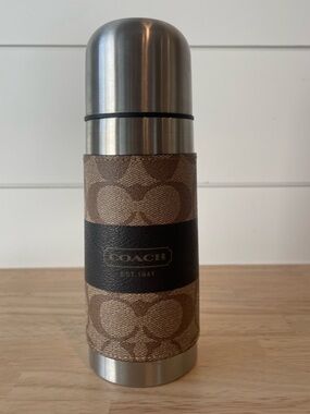 Coach Brown Signature Print Stainless Steel Travel Thermos